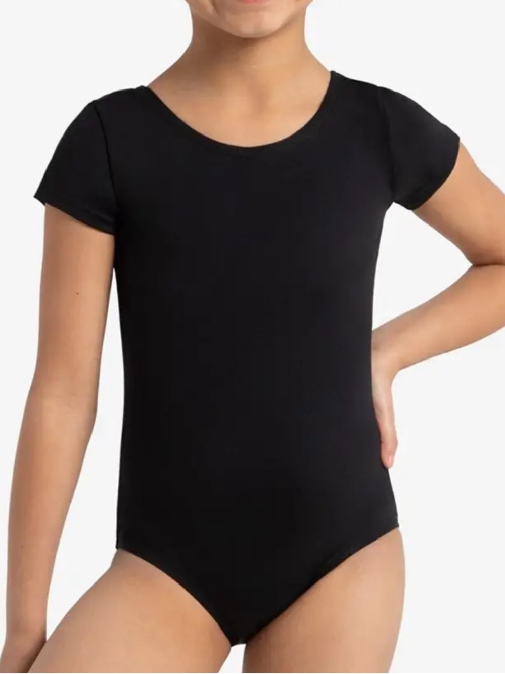 Capezio girl’s black scoop neck short sleeve dance leotard size large